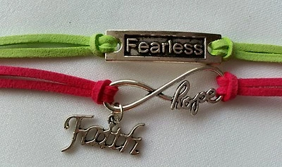 Leather Bracelet Hope Fearless Faith Charm Infinity Awareness Jewelry Retro - Image 1 of 3