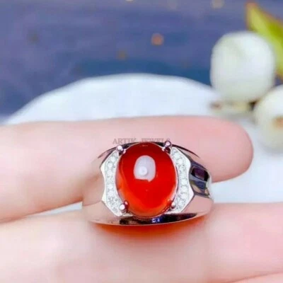 Natural Rojo Onix Piedra Preciosa Con 14K Chapado en Oro Blanco Plata Anillo - Imagen 1 de 4