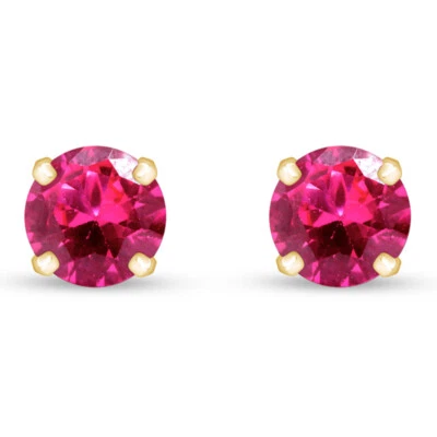 Aretes de rubí simulado de corte redondo para mujer 6 mm enchapados en oro amarillo de 14 K Foto 1 de 4