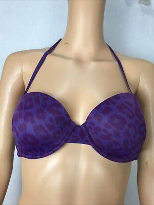 Sujetador push up rosa Victoria Secret, guepardo púrpura, sin tirantes, 34C halter Foto 1 de 4
