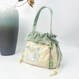 Chinese Hanfu Embroidery Crossbody Shoulder Drawstring Bucket Bag Coin Handbags - Picture 1 of 37