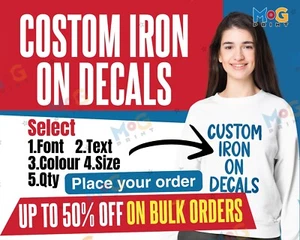 DIY Iron on Decal T-shirt Custom Heat Transfers Personalised Text Lot Printing - Picture 1 of 10