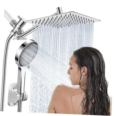 Cabezal de ducha, cabezal de ducha de lluvia de 8” con combo de pulverización portátil con 8 pulgadas plateado01 Foto 1 de 4