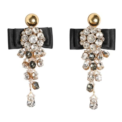 DOLCE & GABBANA Earrings Crystal Chandelier Satin Bow Clip-On Jewelry RRP 970usd - Image 1 of 4