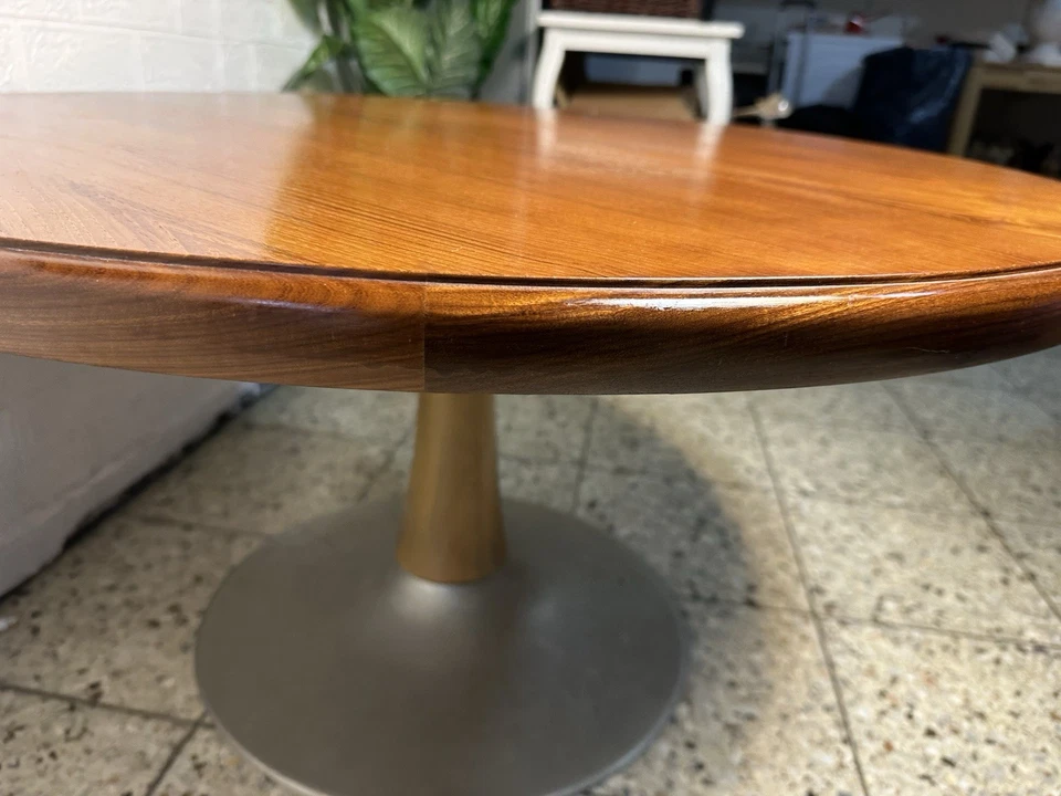 Esstisch Vintage Teak Couchtisch Tulpenfuß 100cm massiv Tulip Coffee Table 60er - Bild 1 von 4