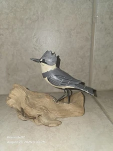 Hand Carved And Painted Wooden Woodpecker Sculpture On Driftwood Base 5" - Picture 1 of 16