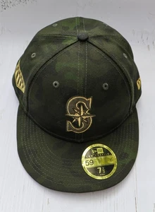 Seattle Mariners 59FIFTY 2019 Armed Forces Day Hat New Era 7 1/2 Camo Green Gold - Picture 1 of 6