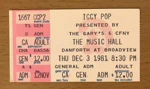 1981 IGGY POP FOLLOW THE SUN TOUR TORONTO CONCERT TICKET STUB STOOGES 1969 - Picture 1 of 2