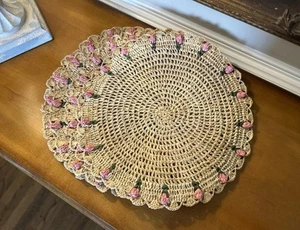Payton James Tulip Border Raffia Placemats (4) Pink NWOT OPEN BOX - Picture 1 of 4