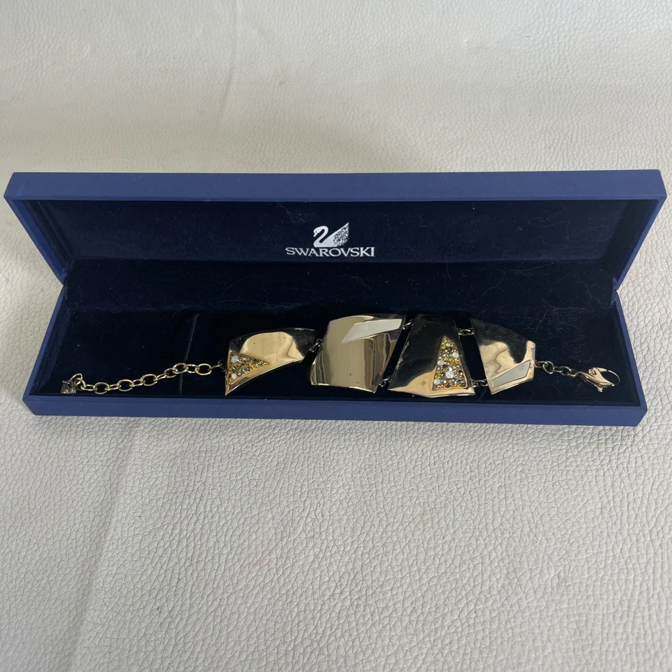 Pulsera Swarovski Años 80 Geométrica Latón Jugada con Incrustación Blanca y Cristales Ámbar Foto 1 de 4