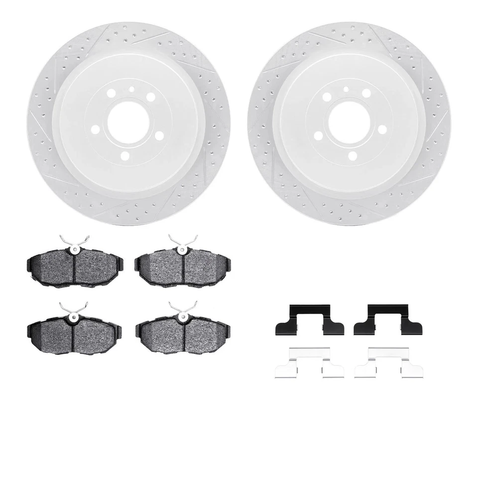 For Ford Mustang 13-14 Drilled & Slotted Rear Brake Kit w Optimum Pads - Imagem 1 de 3