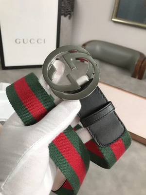 Gucci GG Marmont Green, Red WEB Leather Black Belt 80 cm, Fits 32 waist - Image 1 of 4