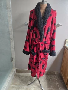 Lazy One NWT Ladies Red With Black Moose And Black Sherpa Accent Robe L/XL - Picture 1 of 6