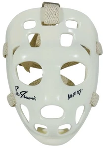 Maschera portiere bianca firmata Eddie Giacomin con HOF 87 New York Rangers JSA - Foto 1 di 2