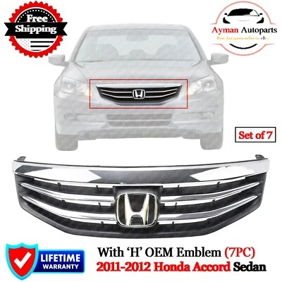 Bundle New Emblem & Grill Trims Chrome For 2011-2012 Honda Accord Sedan Set of 7 Foto 1 de 4