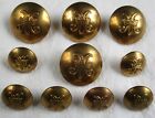 10x UK:"WOMEN'S ROYAL ARMY CORPS BRASS BUTTONS" (25mm-16mm, 1949-1950s Period)