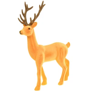 Deko Hirsch Rentier Gelb Braun Beflockt 37cm Weihnachtsfigur - Bild 1 von 4
