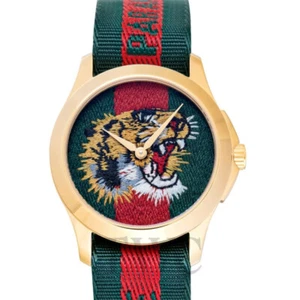 Gucci G-Timeless Men's Tiger Dial Motif, Two-Tone Nylon Watch - YA126491 - Picture 1 of 4