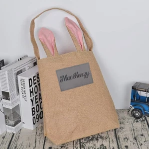 EASTER BASKET W/DIFFERENT COLORED EARS AND PERSONALIZED ENGRAVED LEATHERETTE - Picture 1 of 4