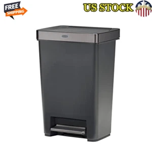 13 Gallon Trash Can Step On W/ Stainless Steel Rim Hands-Free Slow Close Lid New - Picture 1 of 5