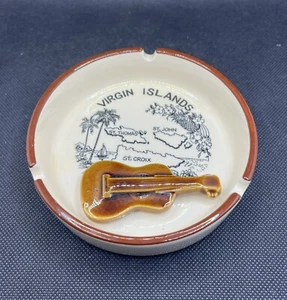 Virgin Islands Souvenir Guitar Ceramic Ashtray 1970s - Picture 1 of 5