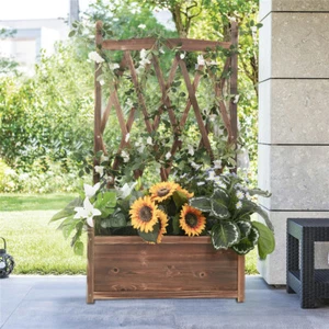 Extra Large Wooden Raised Plant Bed Garden Elevated Planter Box with Trellis - Picture 1 of 12