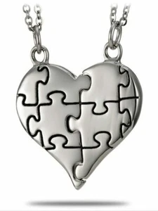 Stainless Steel Puzzle Piece Split Heart Necklace-Genesis 31:49 - Picture 1 of 4