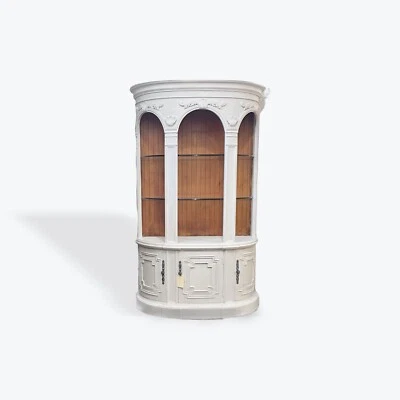 Armario abierto vintage tallado madera placa estante porción inferior cerrado gris francés Foto 1 de 4