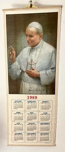 Calendario de pergamino de pared de caña 1989 vintage de San Juan Pablo II, hermosa foto con pantalla - Imagen 1 de 10