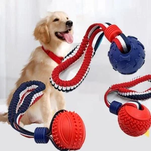 DOG BALL ON A ROPE CHEW TOYS INTERACTIVE TOY ROPE BALL PUPPY STRONG EW^ N V F6V3 - Picture 1 of 30