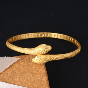 Texture Snake Cubic Zircon Bracelet Sterling Gold Plated Handmade Bangle Cuff - Picture 1 of 10