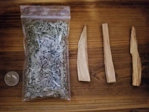 White Sage & Palo Santo Smudging Kit 3 Palo Santos, 3.10 oz Bag of Loose Sage  - Picture 1 of 7
