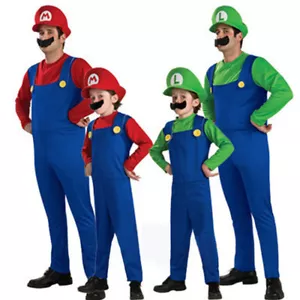 New Adult Super Mario and Luigi Bros Mens Fancy Dress Costume Plumber Set - Picture 1 of 16
