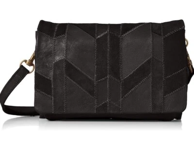 Lucky Brand Crossbody Handbag Clutch  Black Leather & Suede Patchwork Axil? - Image 1 of 4