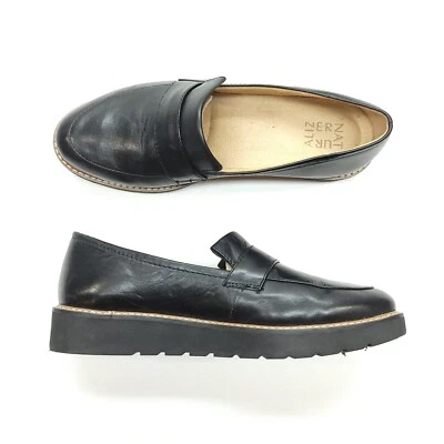 Naturalizer Loafer Women 9.5 Black Leather Adiline Chunky Slip On Comfort Shoe — 第 1/4 张图片