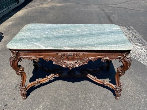 Chippendale Marble Top Table Cabriole Legs EXC 52" x 33" X 29"H Cover