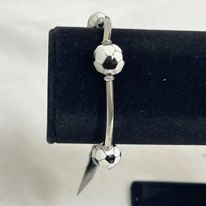 Cookie Lee Womens Sporty Soccer Stretchy Bracelet 1990s Silver Tone Black White - Picture 1 of 5