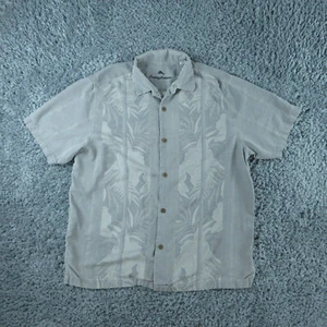 Tommy Bahama Shirt Mens Large Grey Silk Floral Hawaiian Camp Button Up - Picture 1 of 11