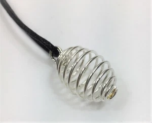 SILVER PLATED SPIRAL CAGE ~ WITH WAXED CORD ~ NECKLACE ~ TUMBLESTONE ~ JEWELLERY - Picture 1 of 4