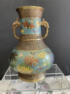 ANTIKE JAPANISCHE CHAMPLEVE CLOISONNE VASE 12"" hohe feine Vase - Bild 1 von 13