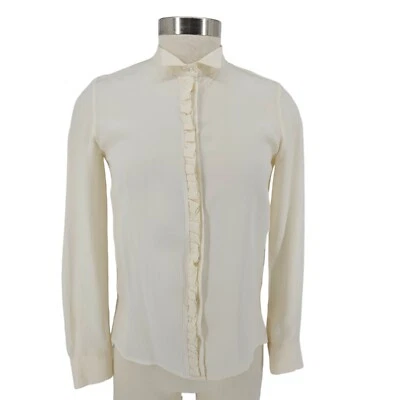 Maje Blouse Silk Ivory Ruffle Button Up Collared Long Sleeve Top Shirt Womens 1 - Image 1 of 4
