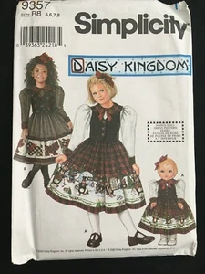 2000er Simplicity 9357 Daisy Kingdom Mädchen Party & 18" Puppenkleid Weste 5-8 ungeschnitten - Bild 1 von 4