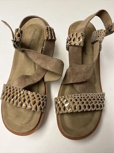 Sandalias Pierre Dumas con tiras talla 8,5 marrón reptil y gamuza tacón bloque - Imagen 1 de 6