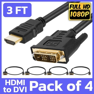 4 Pack 3FT HDMI to DVI Cord DVI-D M to HDMI M Cable Adapter Connector Converter - Image 1 of 4