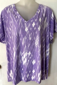 Tunica lunga donna Exc ROAMANS bianca lavanda maglia cotone 6X 42/44 indossata una volta - Foto 1 di 1