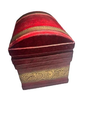Paper Mache Nesting Box Red Gold Grape Motif 9"L 6.5"H 5.5"W Made In Philippines - Image 1 of 4