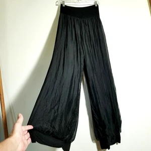Genie Palazzo Pants Size Small Black Silk Pull On Layered Wide Leg Witchy - Picture 1 of 13