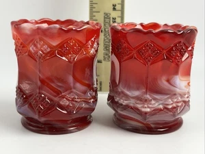 Lote de 2 soportes para palillos de dientes Imperial Glass Hobstar & Arches vidrio escoria rojo ámbar - Imagen 1 de 10