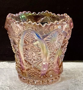 Toothpick Holder Imperial Glass Iridescent Pink Marked Glows Under Black light - Picture 1 of 7