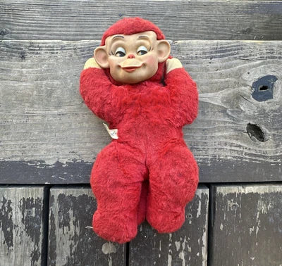 Vintage Rubber Face Red Plush Monkey Sleepy Head Knickerbocker USA - Image 1 of 4
